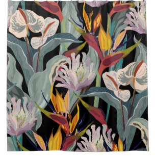 Anthurium Strelitzia: Tropical Vintage Splendour. Shower Curtain