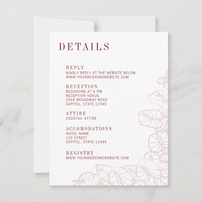Anthurium Wedding Details & Reply Enclosure Card (Front)