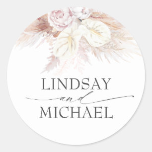 Anthuriums and Pampas Grass Elegant Exotic Classic Round Sticker