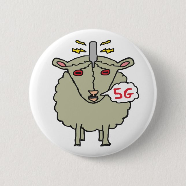 Anti 5G Sheep 6 Cm Round Badge (Front)