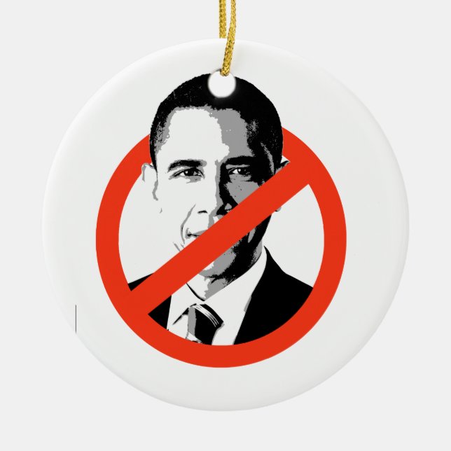 ANTI-BARACK OBAMA - CERAMIC TREE DECORATION (Front)
