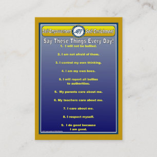 Anti-Bully Daily Affirmations Handy Wallet Card