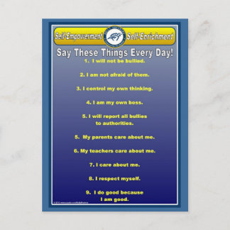 Anti-Bully Daily Affirmations Postcard