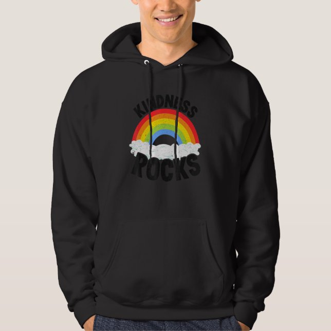 Anti Bullying Hippie Retro Teacher Rainbow Kindnes Hoodie (Front)