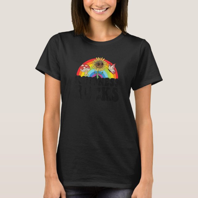 Anti Bullying Hippie Retro Teacher Rainbow Kindnes T-Shirt (Front)