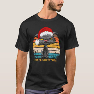 Anti Christmas I Hate Christmas Bored Cat Retro Sa T-Shirt