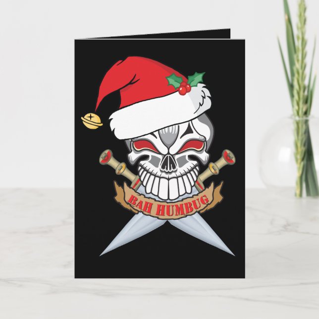 Anti-Christmas Santa Pirate  Skull Holiday Card (Front)