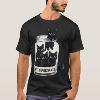 Anti Depressants Cute Black Cats In T-Shirt