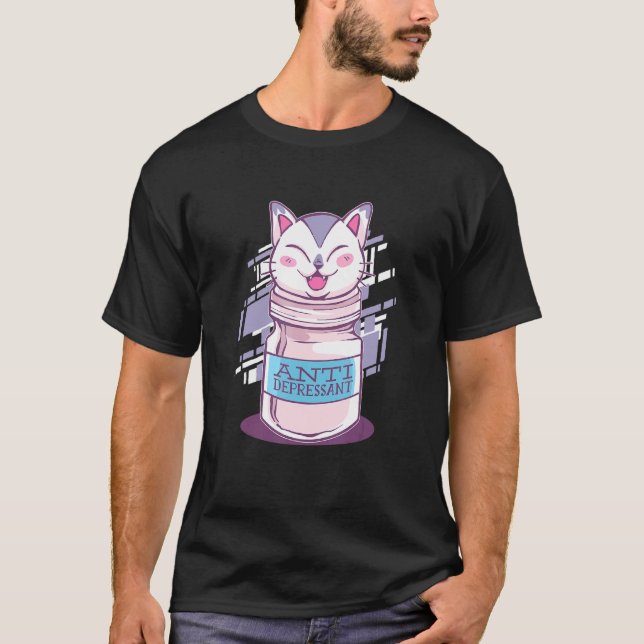 Anti Depressive Cat Coming Out Of Box Anti Depress T-Shirt (Front)