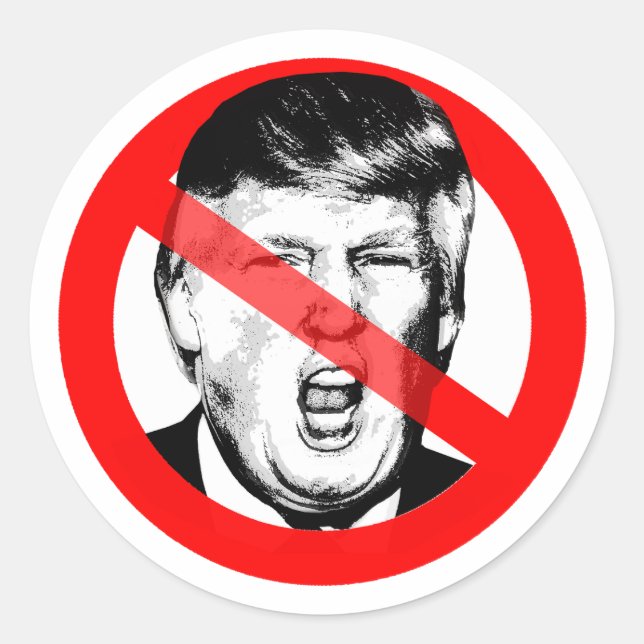 Anti Donald Trump Mouth Crossed Out Face Classic Round Sticker (Front)