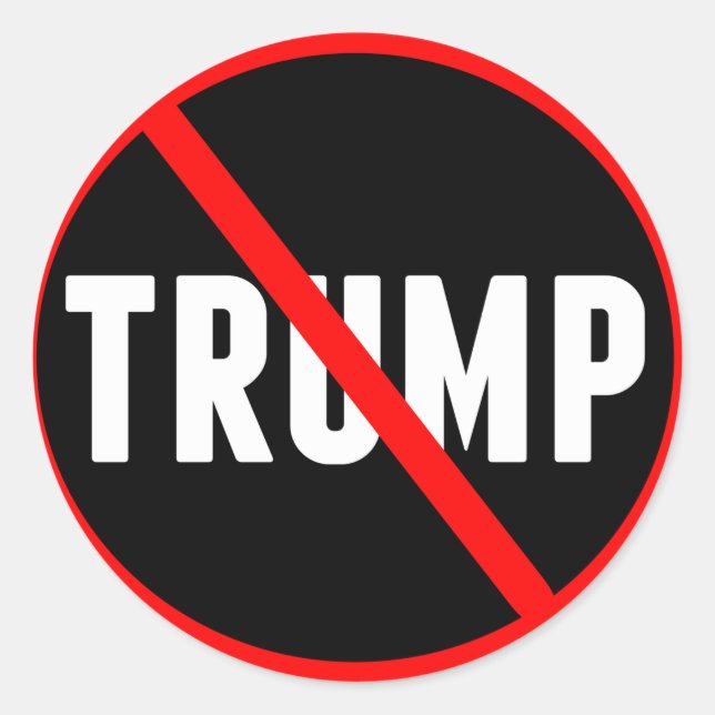 Anti Donald Trump Red Strikethrough Classic Round Sticker (Front)