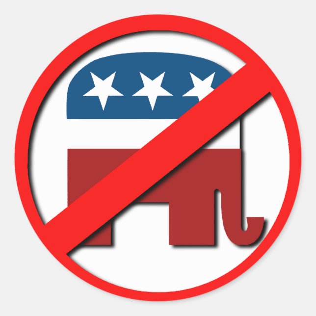 ANTI-ELEPHANT / ANTI-REPUBLICAN CLASSIC ROUND STICKER (Front)