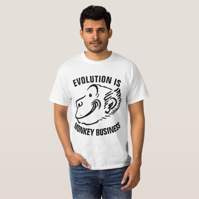 ANTI-EVOLUTION Christian t-shirts, MONKEY BUSINESS T-Shirt (Front Full)