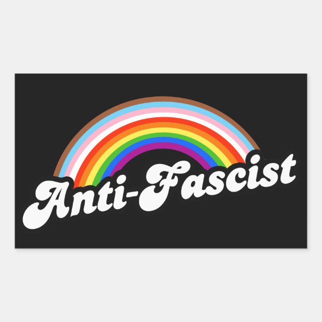Anti-Fascist Rainbow Rectangular Sticker (Front)