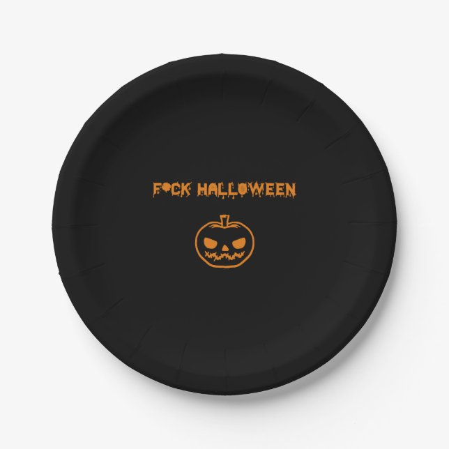 Anti Halloween pumpkin jack-o'-lantern Paper Plate (Front)