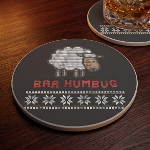 Anti Holiday Baa Humbug Ugly Sweater Style Coaster