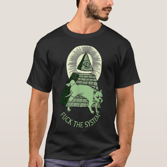 Anti Illuminati NWO All Seeing Eye Pyramide Mason T-Shirt (Front)