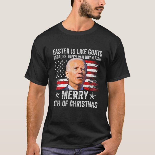 Anti Joe Biden Merry 4Th Of Christmas 4Th Of July T-Shirt (Front)