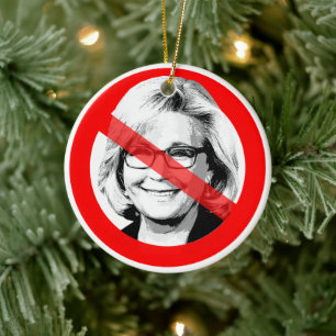 Anti Liz Cheney Crossed Out Face Ceramic Tree Decoration