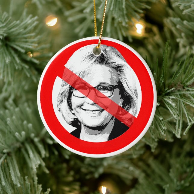 Anti Liz Cheney Crossed Out Face Ceramic Tree Decoration (Tree)