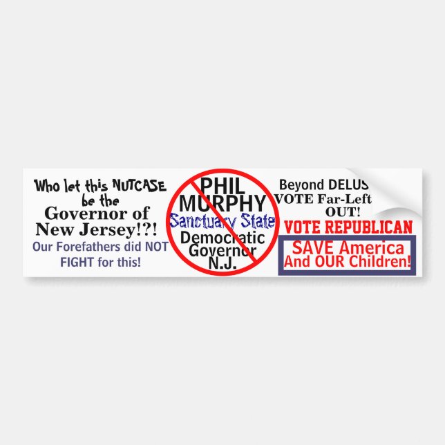 Anti-Phil Murphy NJ Democrat Governor Bumper Sticker (Front)