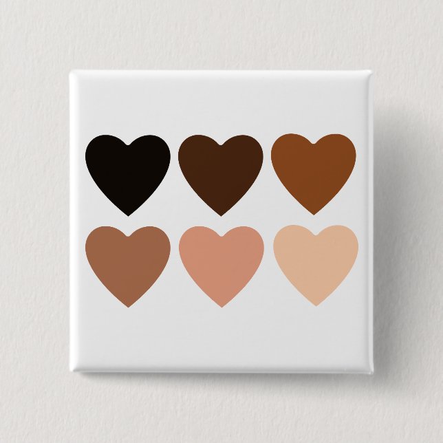 Anti-Racism Skintone Hearts 15 Cm Square Badge (Front)