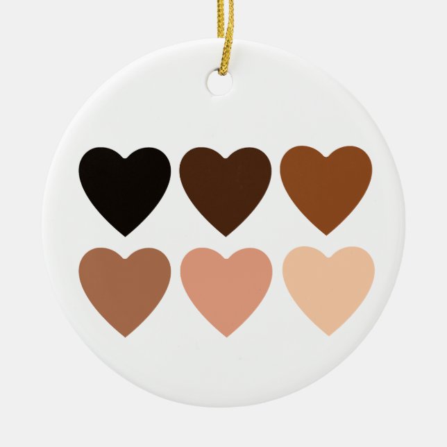 Anti-Racism Skintone Hearts Ceramic Tree Decoration (Front)