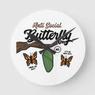 Anti Social Butterfly Round Clock