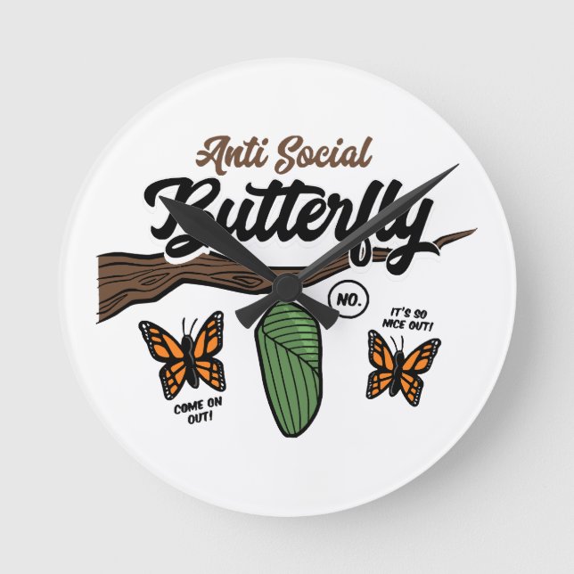 Anti Social Butterfly Round Clock (Front)