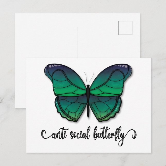 Anti Social Green Butterfly Postcard (Front/Back)