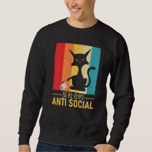 Anti Social Japanese Cat Text Aesthetic Vintage Ca Sweatshirt