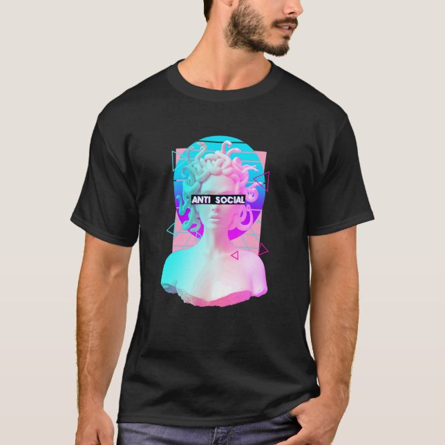 Anti Social Retro Vaporwave Medusa Statue Greek My T-Shirt (Front)