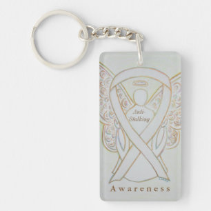 Anti-Stalking Angel Awareness Ribbon Keychain