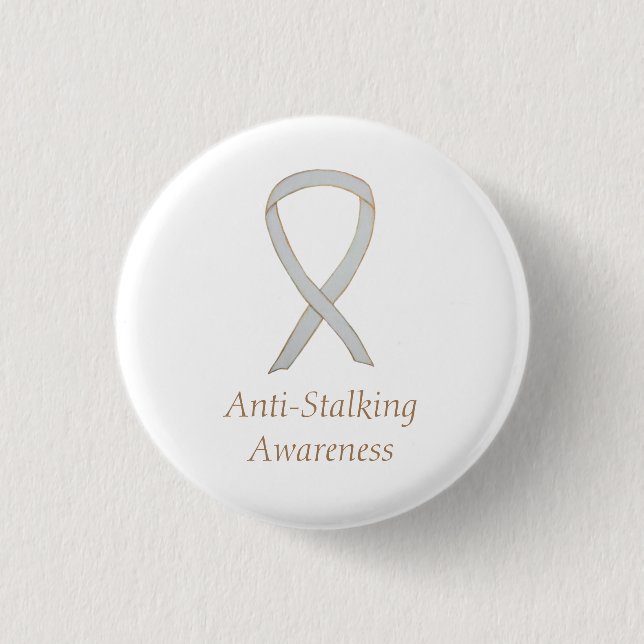 Anti-Stalking Awareness White Ribbon Custom Pin (Front)