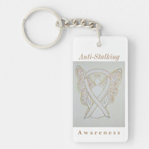 Anti-Stalking Awareness White Ribbon Keychain