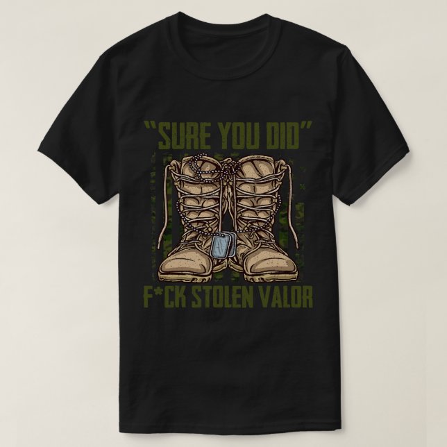 Anti Stolen Valour Camo Proud Military Veteran Cam T-Shirt (Design Front)
