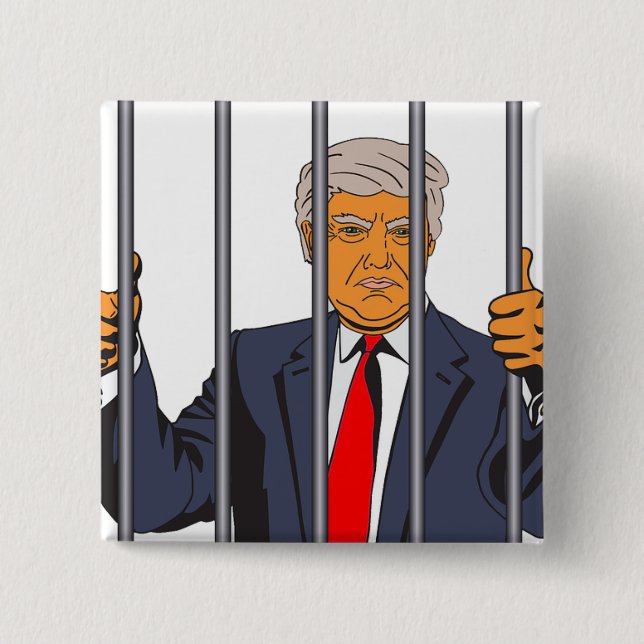 Anti Trump in Jail behind bars 15 Cm Square Badge (Front)