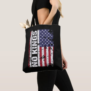 Anti Trump No Kings USA Flag Protest Quote Tote Bag