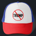 Anti Trump Simple Red Circle X Political Trucker Hat<br><div class="desc">Trump with a red circle and a strikethrough his name. Distribute Anti Donald Trump hats everywhere to get Americans to indict and convict him for treason. For all Americans against Donald Trump,  Democrats and Republicans.</div>