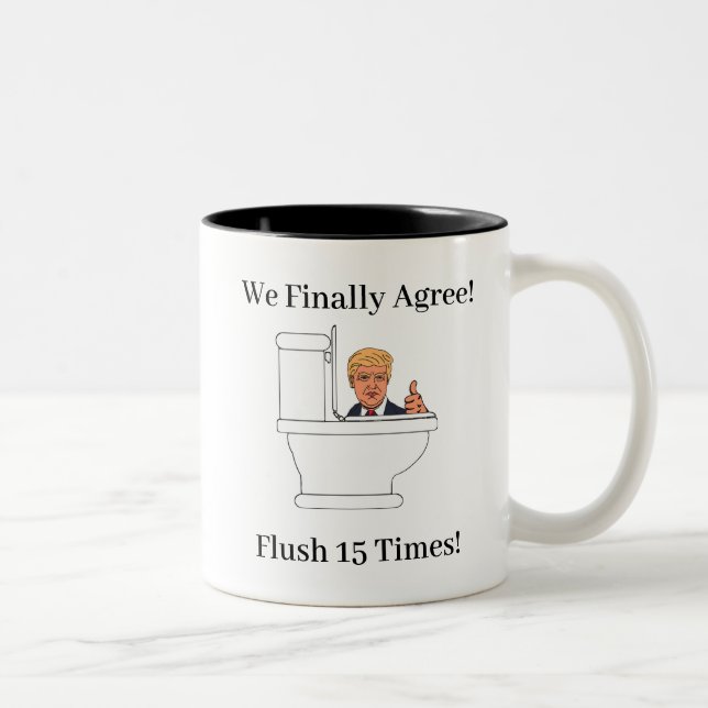 Anti-Trump toilet flushing humor Two-Tone Coffee Mug (Right)