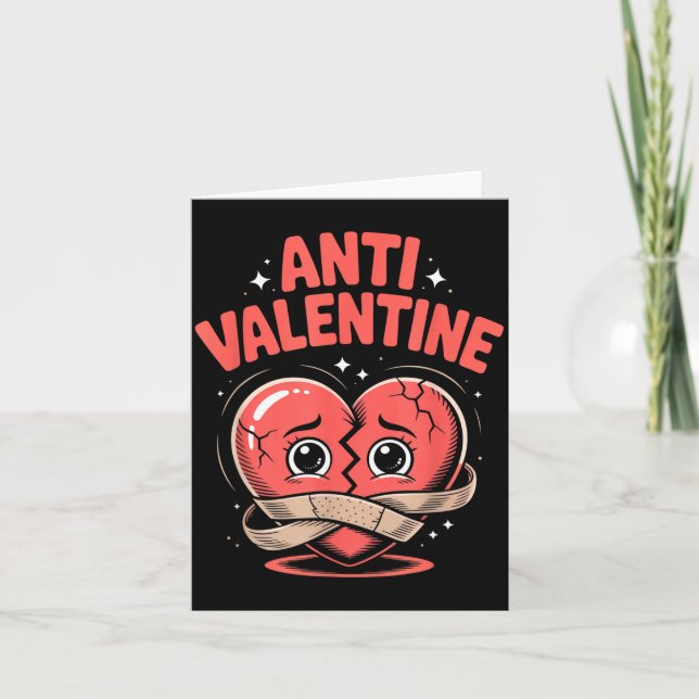 Anti Valentine Broken Heart Cute Bandaged Heart  Card (Front)