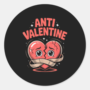 Anti Valentine Broken Heart Cute Bandaged Heart  Classic Round Sticker