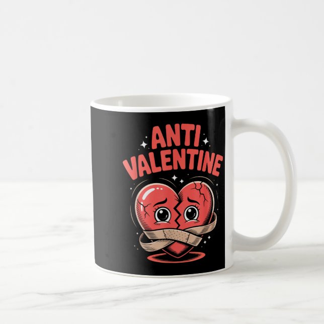Anti Valentine Broken Heart Cute Bandaged Heart  Coffee Mug (Right)