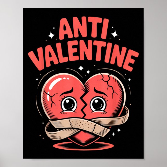 Anti Valentine Broken Heart Cute Bandaged Heart  Poster (Front)