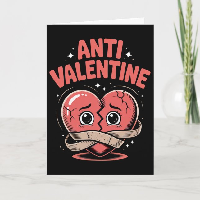 Anti Valentine Broken Heart Cute Ndaged Heart  Card (Front)