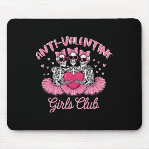 Anti-valentine Girls Club Skeleton Funny Pink Hear Mouse Mat