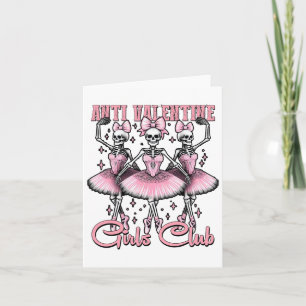 Anti-valentine Girls Club Skeletons In Pink  Card