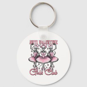 Anti-valentine Girls Club Skeletons In Pink Key Ring