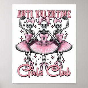 Anti-valentine Girls Club Skeletons In Pink Poster