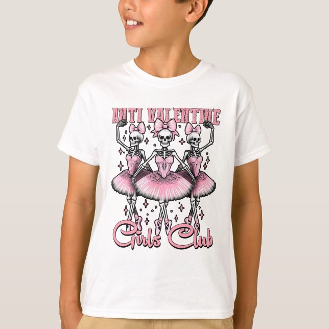 Anti-valentine Girls Club Skeletons In Pink  T-Shirt (Front)